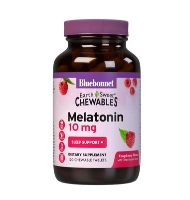 BlueBonnet Nutrition EarthSweet Melatonin 10 mg Fast-Acting Quick Dissolve Nighttime Relaxation Restful Sleep Support - Sleep Aid - Gluten-Free, Vegan - Raspberry Flavor - 120 Chewable Tablets