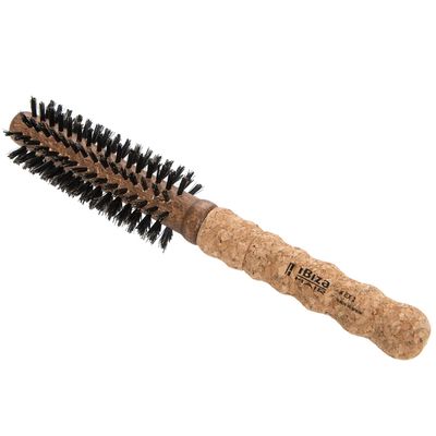 Ibiza Hair Round Boar Bristle Brush (EX2-40mm) Lightweight with Reinforced Bristles Cork Handle Ideal for Bangs Hairlines Adds Texture Shine for Short to Medium Styles