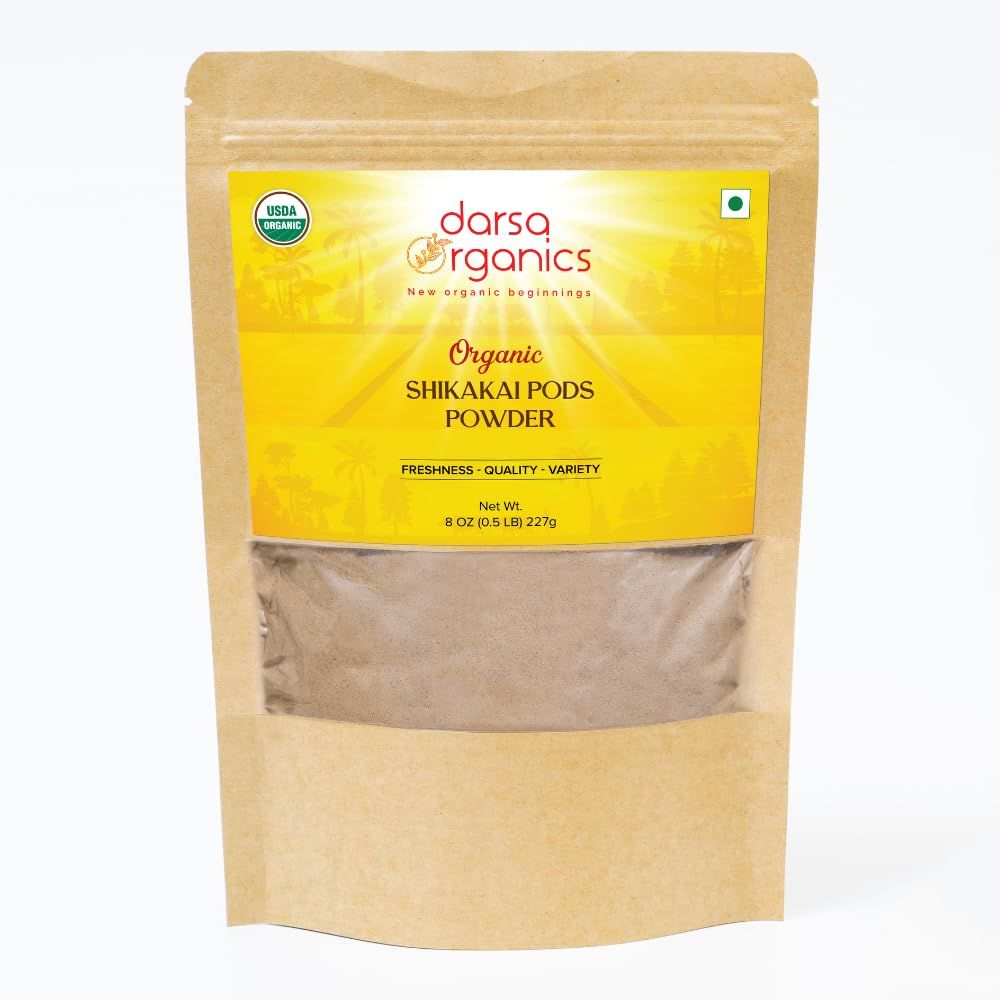 Darsa Organics Shikakai Powder 8 oz - Shikakai for Hair Growth, Acacia, Reetha for Hair Mask, Natural Cleanser Conditioner Chemical-Free Hair Powder, USDA Organic, Non-GMO