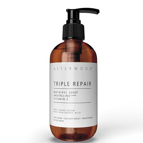 Asterwood Triple Repair Matrixyl 3000 Argireline Hyaluronic Acid Vitamin C Serum for Face - Anti-Aging, Collagen Boosting, Hydrating - Fragrance-Free - 8 Fl Oz