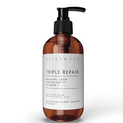 Asterwood Triple Repair Matrixyl 3000 Argireline Hyaluronic Acid Vitamin C Serum for Face - Anti-Aging, Collagen Boosting, Hydrating - Fragrance-Free - 8 Fl Oz