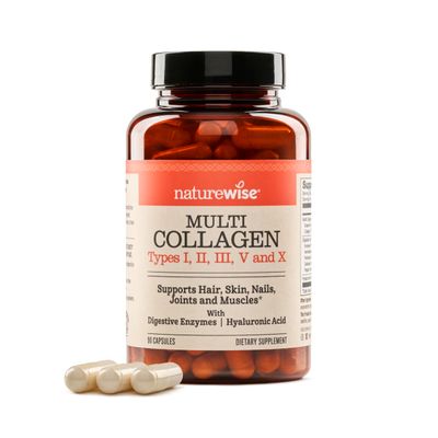 NatureWise Multi Collagen Peptides Pills for Women Men - Type I, II, III, V, X wHyaluronic Acid - Supports Skin, Hair, Joint Health - Grass Fed, Gluten Free, Non-GMO - 90 Capsules30 Day Supply