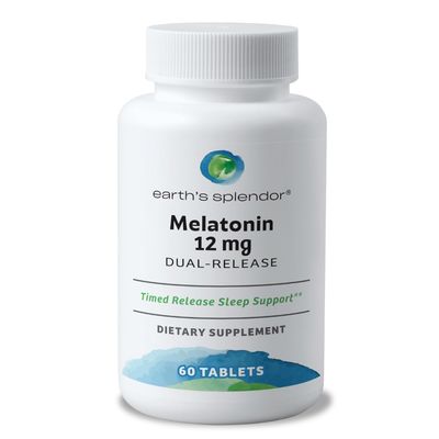 Earth&#39;s Splendor Melatonin 12 MG Bilayer Tablets, Sleep Aid Supplement, 60 Count - 2 Month Supply Melatonin