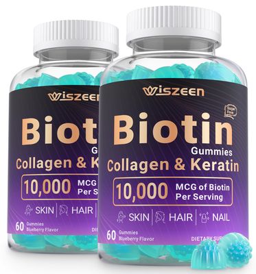 Wiszeen Biotin Gummies, Biotin 10000mcg with Collagen, Keratin, Hyaluronic Acid for Hair Growth, Hair Vitamins for Men and Women - Hair, Skin and Nails Support
