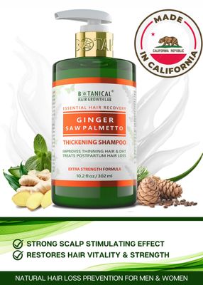 Botanical Hair Growth Shampoo Ginger Saw Palmetto Hair Thickening Anti-Thinning Scalp Stimulating Natural Anti-Hair Loss Therapy For Women Men 10.2 Fl Oz