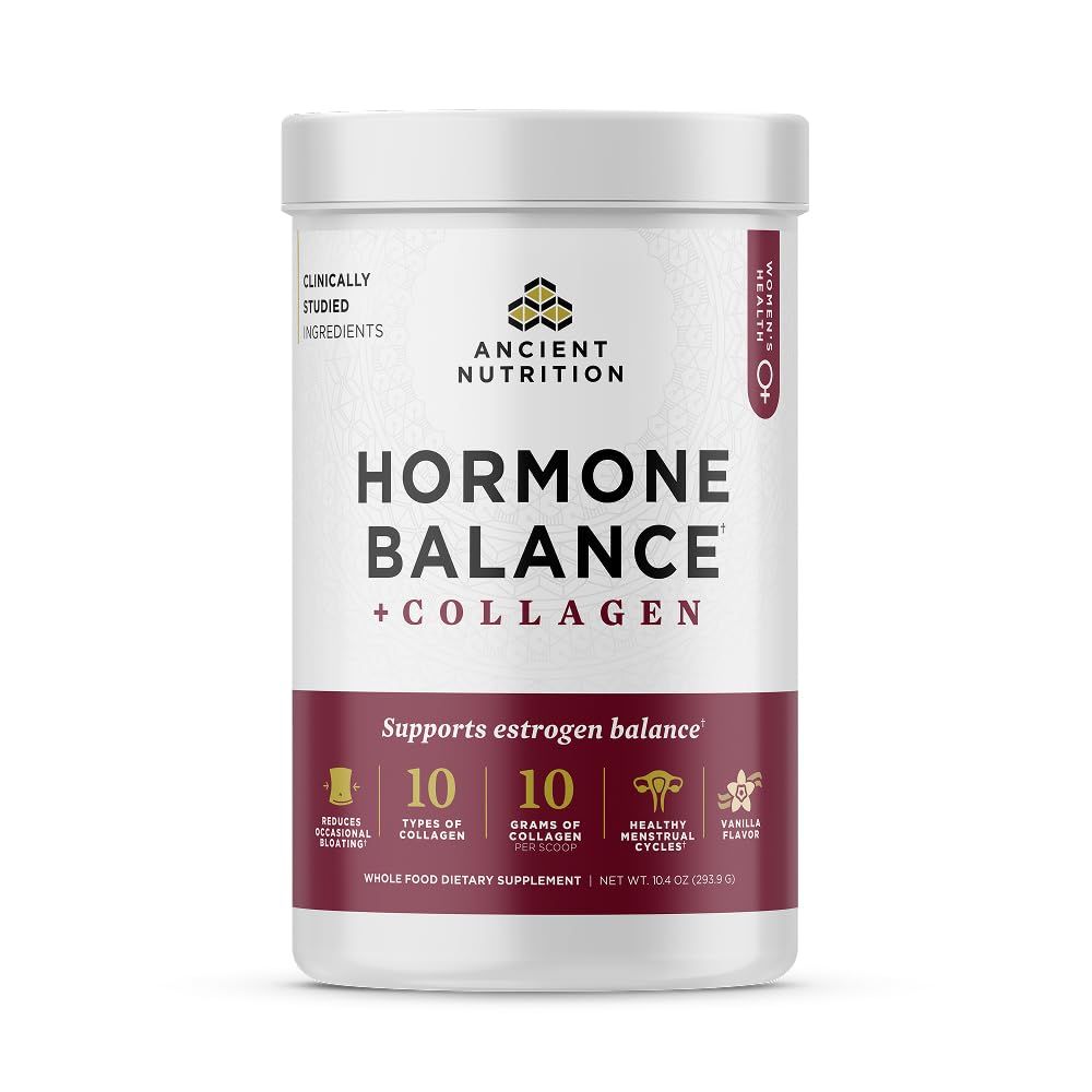 Ancient Nutrition Hormone Balance Collagen Powder Supplement, Hydrolyzed Collagen Peptides, Key Clinically Validated Ingredient to Support Balanced Hormones and Boost Energy, Vanilla, 25 Servings