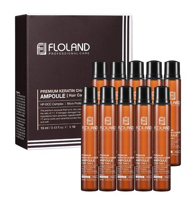 Floland Keratin Change Ampoule - Deep Conditioner Damage Repair Hair Mask Treatment for Perm, Bleached, Color, Dry Breakage, Frizz - Intensive Amino Acid Smooth Hair Protein Filler 13ml Set of 10