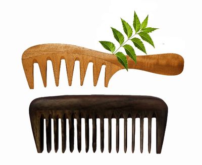 Rufiys Neem Wood and Rosewood Comb for Women Men Combo Pack, Hair Growth, Neem Wooden Comb Wide Tooth Curly Hair Detangle, Non Static, Styling