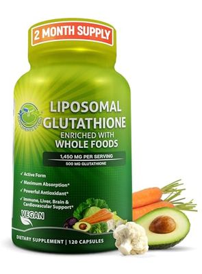Liposomal Glutathione 500mg - Active Form L Glutathione (Reduced) for Maximum Absorption - Made with Organic Whole Foods - Master Antioxidant Detoxifier - Immune Cardiovascular Support - 120 count
