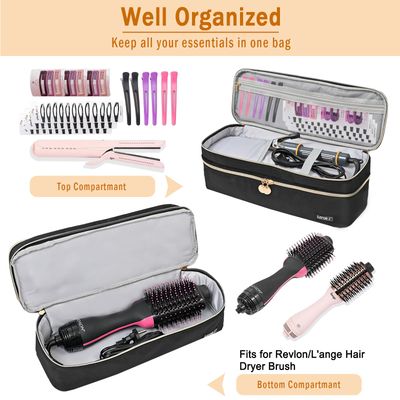 Travel Carrying Case Compatible with Revlon One-Step Hair Dryer BrushVolumizerStylerHot Tools,Double-Layer Storage Organizer Bag Compatible for Shark FlexStyleDyson Airwrap Styler,Black(Bag Only)