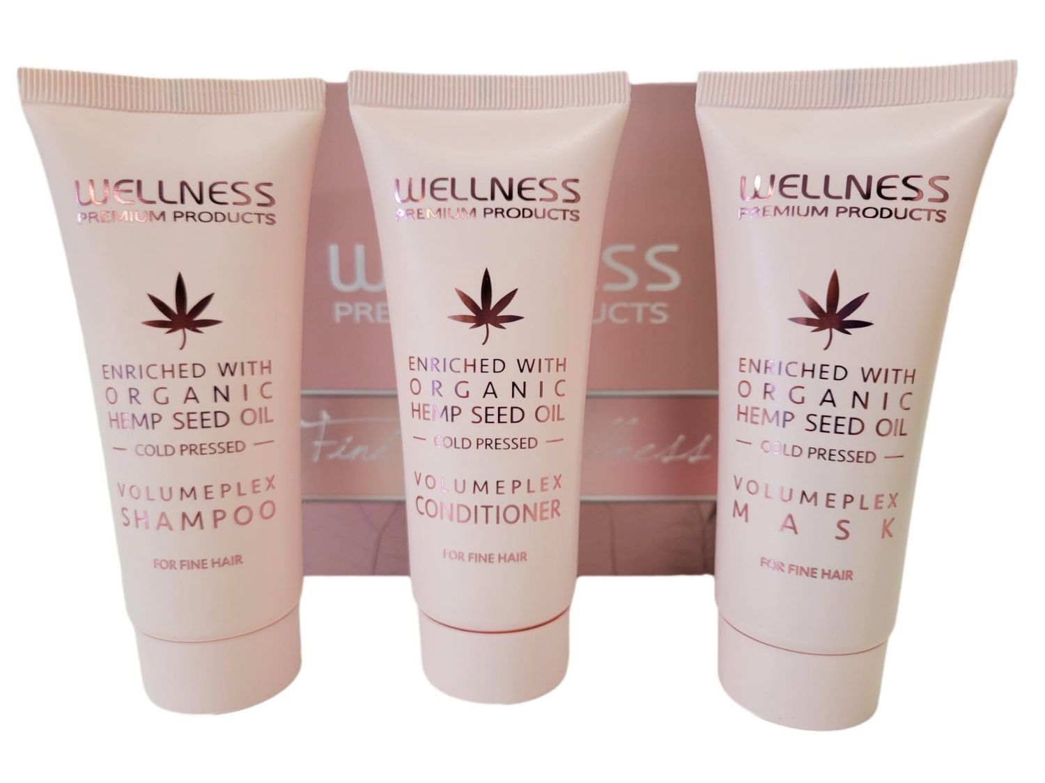 Wellness Premium Products Volumeplex Travel Set, Organic Hemp Seed Oil Shampoo, Conditioner Hair Mask for Fine Hair, Volumizing Nourishing, 50ml