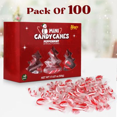 Christmas Mini Candy Canes Classic Red White Peppermint Flavor for Holiday Family Indulgement - Small Candy Canes Individually Wrapped for Kids Adults, Great Candy Cane Gift Set - 100 Pack