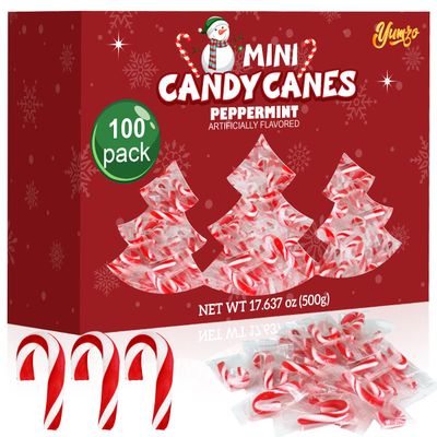 Christmas Mini Candy Canes Classic Red White Peppermint Flavor for Holiday Family Indulgement - Small Candy Canes Individually Wrapped for Kids Adults, Great Candy Cane Gift Set - 100 Pack