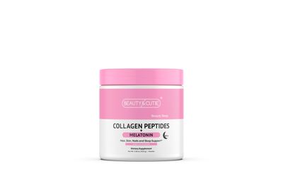 BEAUTY AND CUTIE Melatonin 5 mg with Collagen Peptides Powder, Grass Fed, Hair, Skin, Nails and Sleep Support, Non GMO, Gluten Free, Unflavored, 5.56 oz