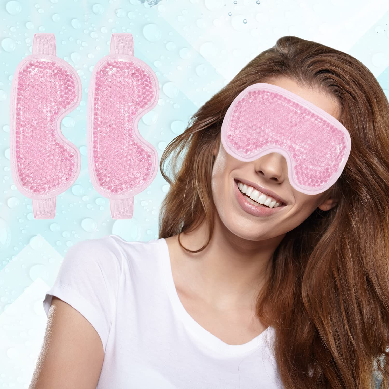 2 PCS Reusable Hot Cold Therapy Gel Bead Eye Mask for Puffiness, Dark Circles, Bags, Dry Eyes, Headaches, Migraines, Stress Relief - Cooling Ice Pack (Pink)