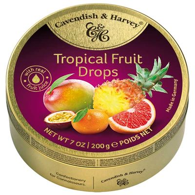 Cavendish Harvey Tropical Hard Candy Drops 7 Ounce Tin