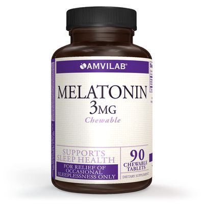AMVILAB Melatonin 3mg Fast Dissolve Tablets - Natural Sleep Support - Maximum Strength Chewables - Berry Flavor - 90 Count - Non-GMO, Vegan, Gluten-Free