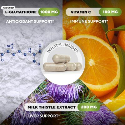 VitaUp Reduced Glutathione Supplement 1000mg - USA Made Glutathione Capsules with Vitamin C Milk Thistle for Liver Care, Skin Support Immune Well-Being - 60 Count