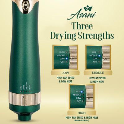 Asani Hot Air Brush - Multipurpose Blow Dryer Brush with Interchangeable Heads, Heated Round Brush for Curling or Straightening, Volumizer and Styling Tool for All Hair Types