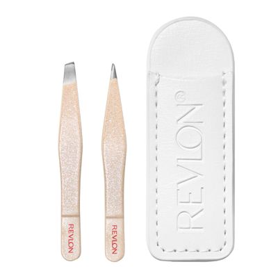 Revlon Designer Series Mini Tweezer Set, Hair Removal Tool Kit with Slant Point Tips, Portable and Easy to Use, Made with Long Lasting Stainless Steel, 1 Count