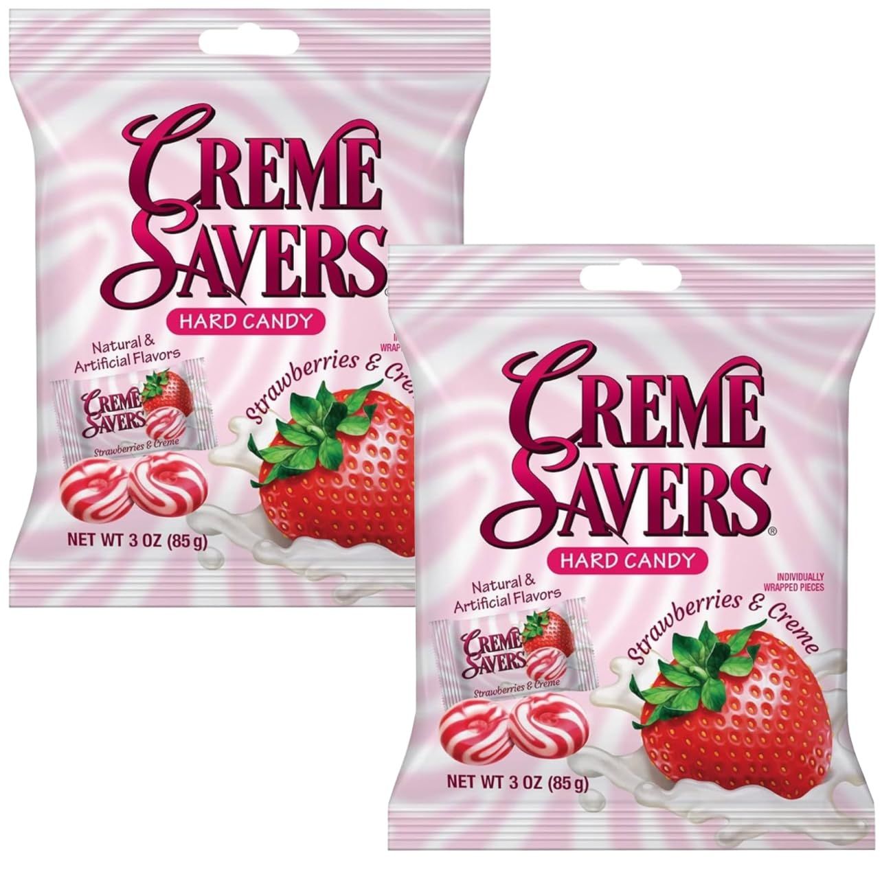 Cream Savers Hard Candy Original Classic Creamy Delight Individually Wrapped Candies The Taste of Fresh Strawberries or Orange Swirled in Rich Cream (2 - Pack, Strawberry and cream)