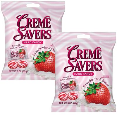 Cream Savers Hard Candy Original Classic Creamy Delight Individually Wrapped Candies The Taste of Fresh Strawberries or Orange Swirled in Rich Cream (2 - Pack, Strawberry and cream)