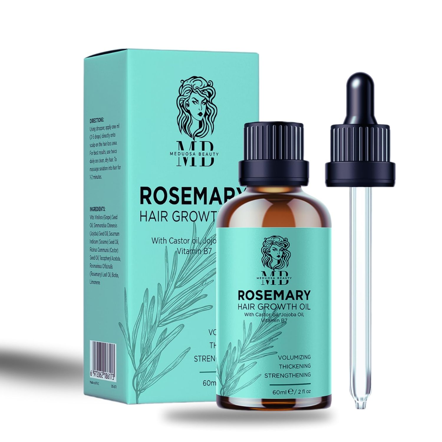 Rosemary Oil for Hair Growth 2 fl oz Pure Organic Rosemary Essential Oil Serum for Dry Damaged Hair Hair Growth Hair Loss Scalp Treatment Enhanced with Biotin, Jojoba Castor Oil - 100 Pure Serum