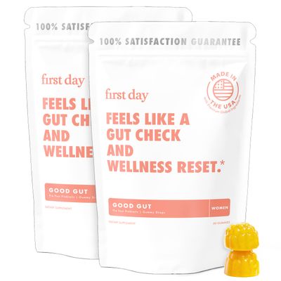 FIRST DAY Womens Good Gut Tribiotic Gummies - 3-in-1 Prebiotic, Probiotic Postbiotic Supplement - Supports Immune Function and Digestive, Oral, Skin Vaginal Health - 60-Day Supply