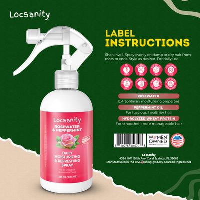 Locsanity Daily Moisturizing Rose Water and Peppermint Hair Scalp Refresher for Locs and Dreadlocks - Natural Loc Care and Maintenance (8oz)