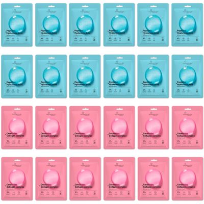 VIABEAUTY 24 Pack of Collagen Face Mask Hyaluronic Acid Facial Mask with Ceramides Peptides Complex - Rejuvenating, Deep Hydrating Moisturizing Face Masks Skincare for All Skin Types