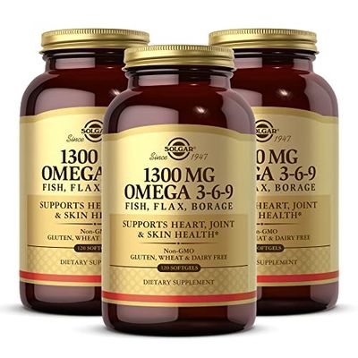 Solgar 1300 mg Omega 3-6-9 - 120 Softgels, Pack of 3 - Support for Joint Skin Health - Non-GMO, Gluten Free - 120 Total Servings