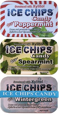 ICE CHIPS Xylitol Candy 6 Tins (Minty Pack); Low Carb, Gluten Free - includes BAND as shown