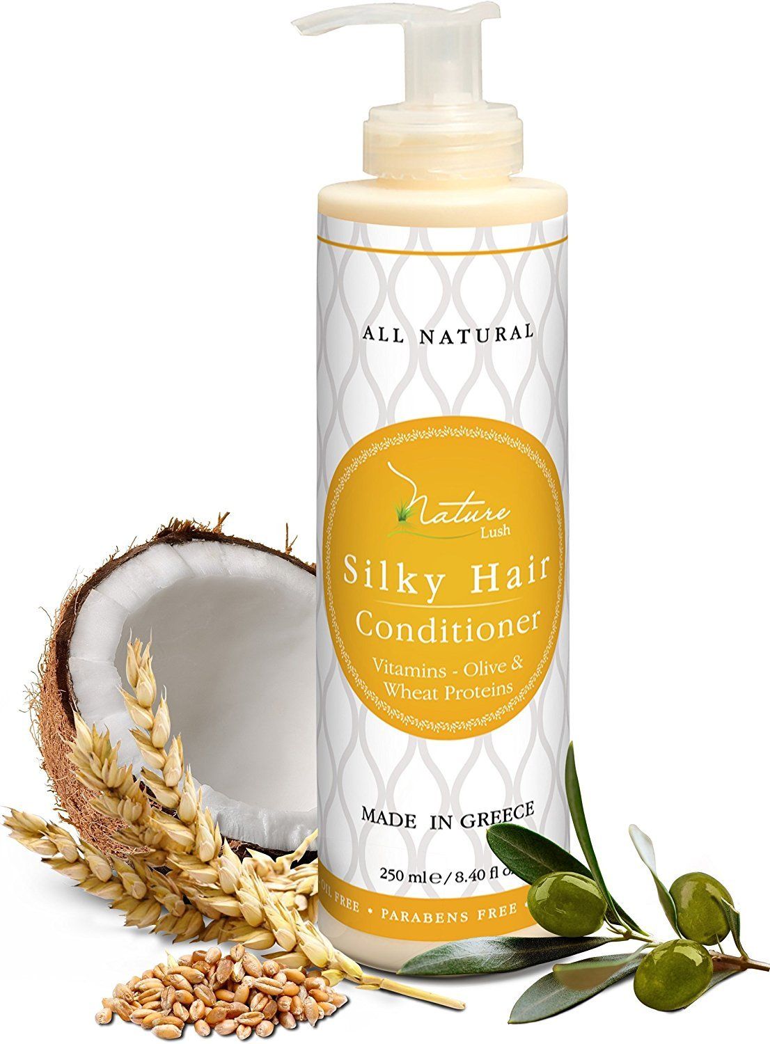 Nature Lush Organic Olive Silky Hair Conditioner - Sulfate Free Treatment - Powerful Stimulator for Hair Roots - Daily Use for Men Women - Provides Vital Vitamins Proteins 8.4 oz