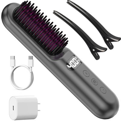 YFG Cordless Hair Straightener Brush, 10000mAh Rechargeable Battery, Ionic Thermal Wireless Hair Straightening Comb (Grey)