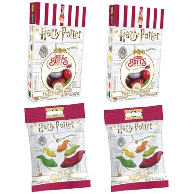 Harry Potter Jelly Slugs (2), Bertie Botts Every Flavour Jelly Beans(2) Four Pack Bundle.