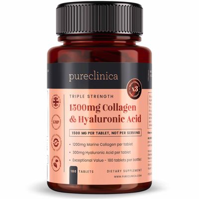pureclinica 1500mg UltraColl Collagen (1200mg) and Hyaluronic Acid (300mg) x 180 Tablets - 6 Months Supply
