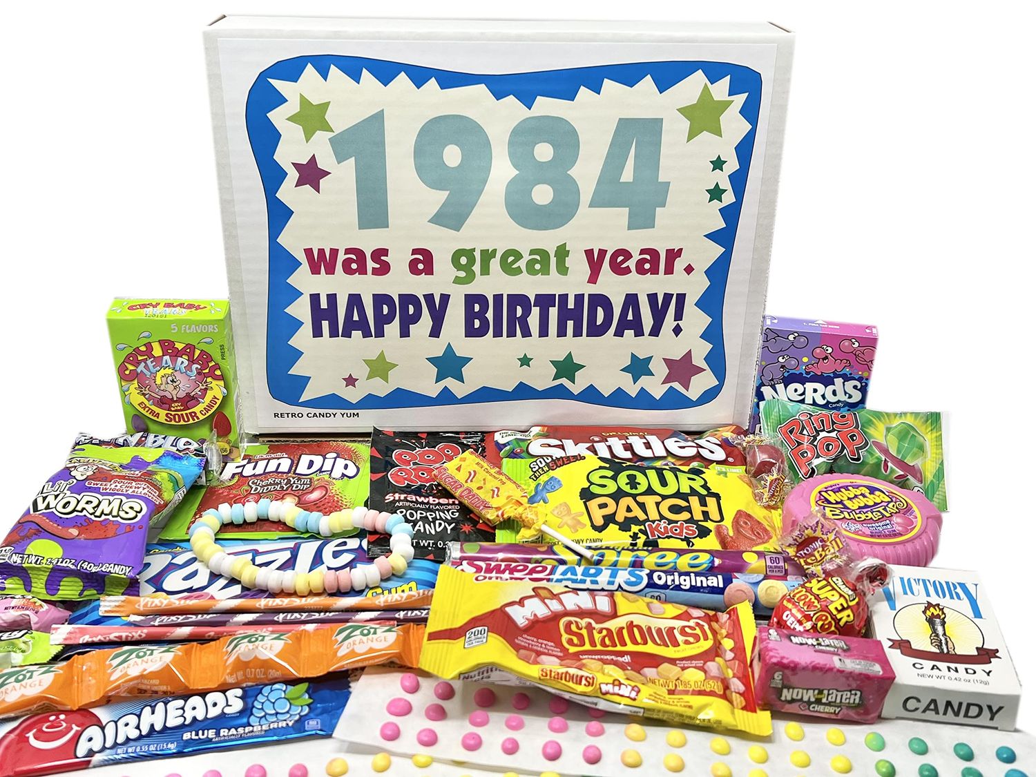 RETRO CANDY YUM 1984 41st Birthday Gift Box of Nostalgic Candy from Childhood for 41 Year Old Man or Woman Born 1984