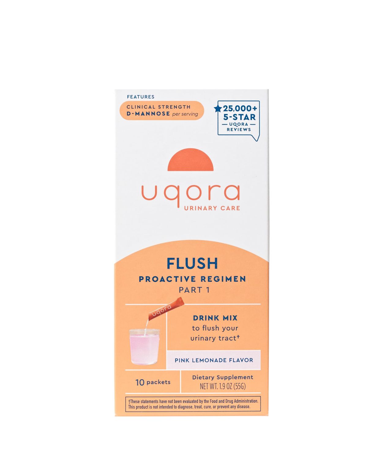 Uqora Flush - Urinary Tract with D-Mannose, Vitamin C, Vitamin B6, Potassium, Magnesium Calcium - Gluten-Free Vegan - Pink Lemonade Flavor - 10 Packets (1 Pack)