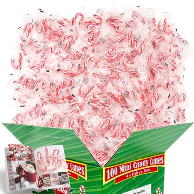 Mini Candy Canes Peppermint Flavored Red White Stripes - Individually Wrapped Gift Pack Christmas Holiday Candy Deco Creative Idea Booklet Muchai Treat Box Included (1 Unit (100 Pieces Total))