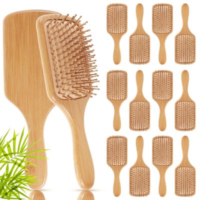 Tessco for you 12 Pcs Bamboo Hair Brushes for Women Bulk Wooden Paddle Brush Scalp Massage Bamboo Bristles Anti Static Men Engraving DIY Gift for Mother&#39;s Day Wedding(Natural,9.65&#39;&#39; X 3.35&#39;&#39;)