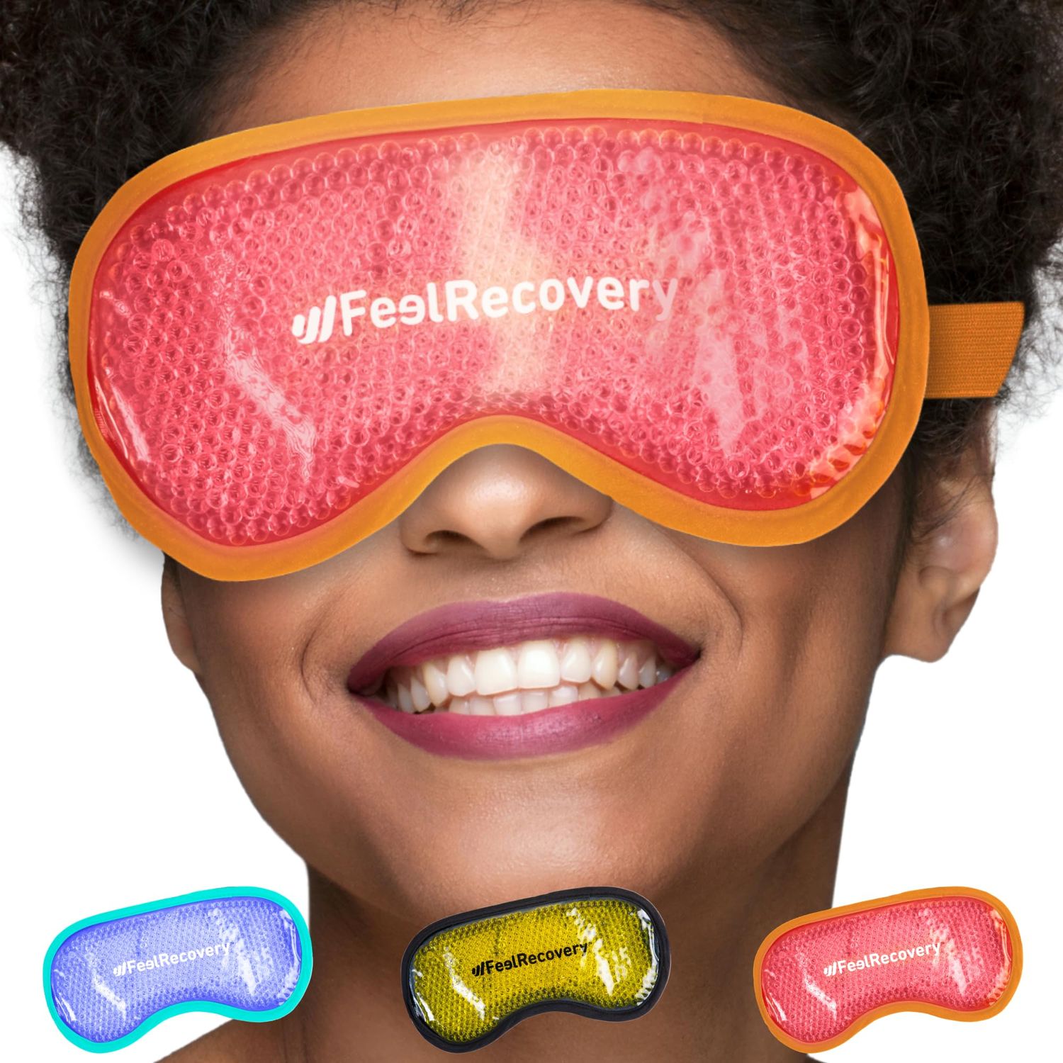 Cooling Gel Eye Mask for Puffy Eyes (8x4 in) - Reusable Cold Compress Pack for Dry Eyes, Tired Eyes, Headaches, Dark Circles - Flexible Golden Gel Beads Hot Cold Therapy
