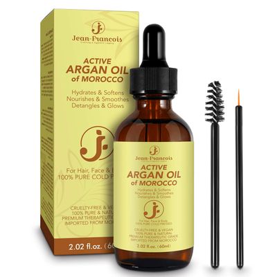 Jean-Francois Crafting A Hygienic Legacy. - Organic Active Argan Oil of Morocco - Hydrates, Nourishes, Softens, Detangles Glows for Hair, Face Body - All Hair Types - 2 FL Oz