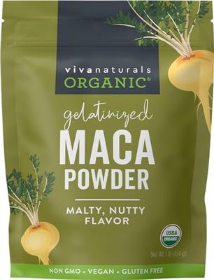 Viva Naturals Organic Maca Powder - Gelatinized Maca Powder Organic, Pervuian Superfood Traditionally Used for Energy, Certified Organic, Gluten-Free Non-GMO, 16 Oz (1 lb) Bag