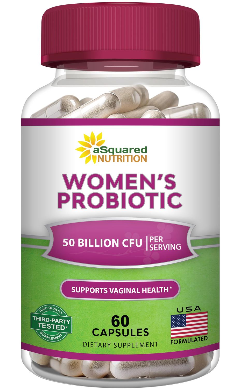 aSquared Nutrition Probiotics for Women - 50 Billion CFU Women&#39;s Probiotic Supports Digestive, Gut, Vaginal Urinary Tract Health - Prebiotics for Females - 60 Capsules - Alt to Gummies