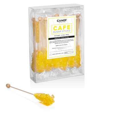 Candy Envy - 18 ct Yellow Cafe Sugar Sticks Rock Candy - Individually Wrapped - Lemon Flavored