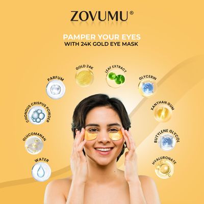 zovumu Under Eye Patches (30 Pairs) 24K Gold Skin Care Eye Mask - Puffy Eyes Dark Circles Treatments - Eye patches Pads With Collagen, Hyaluronic Acid Castor Oil, Skin Care for Men Women Gift