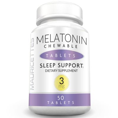 Mauricettes Natural Melatonin 3mg Chewable Tablets - Fast Acting 3 mg Sleeping Pills for Kids, Teens, and Adults, Unflavored, Non Addictive, Dissolvable Sleep Support Aid, 50 Chewables