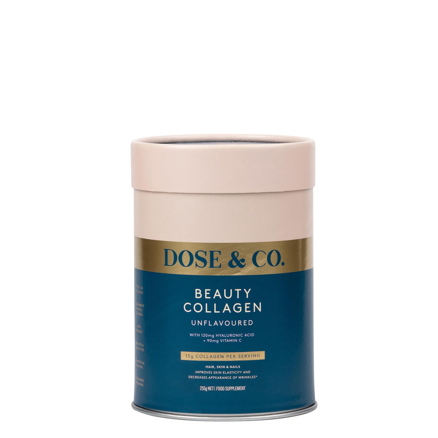 DOSE CO. Beauty Collagen with Hyaluronic Acid and Vitamin C for Hair, Skin Nails, Unflavored - 9oz Powder Supplement