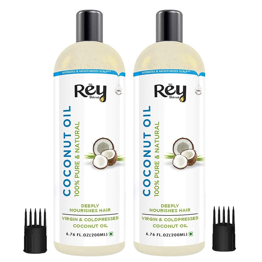 Rey Naturals Cold Pressed Coconut oil for hair and skin - 100 Pure Natural Hair Oil (400ml) - (200ml x 2)