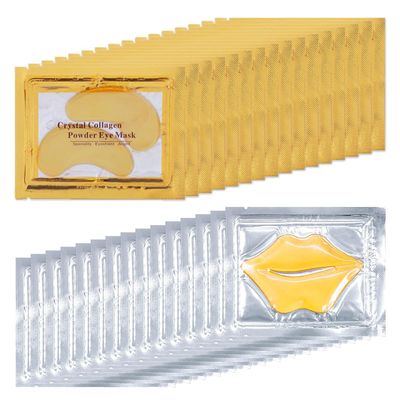 30 Pairs Lip Masks Eye Masks, 24K Gold Gel Crystal Collagen Eye Patches for Puffy Eyes, Effectively Moisturizing Reducing Fine Lines Dark Circle Eye, Treatments Under Eye Bags and Wrinkles